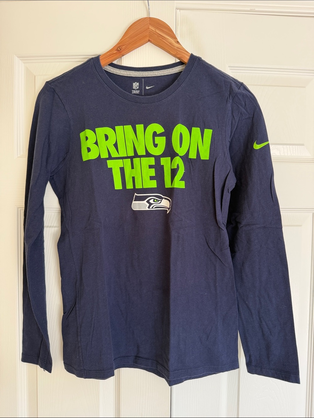 Nike, Seahawks, Navy & Neon Green "Bring On The 12" Long Sleeve Tee